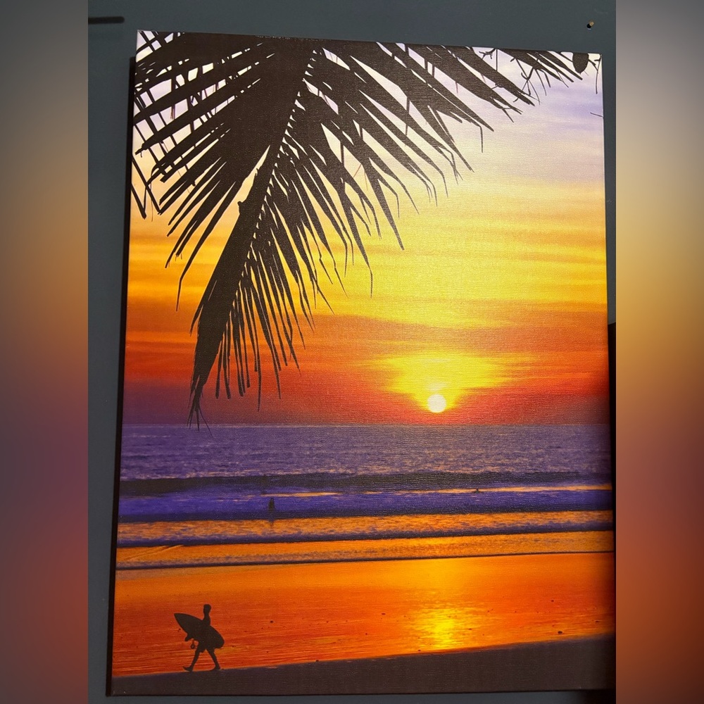 Surfer on a Beach Sunset Artwork Wall Decor